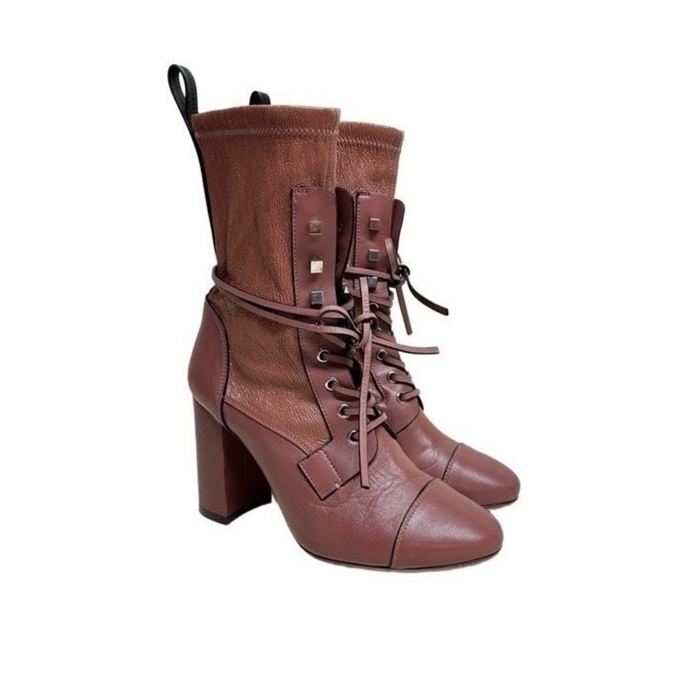 Stuart Weitzman Veruka Leather Combat Lace Up‎ Boots Rose Pink Block Heel 8.5